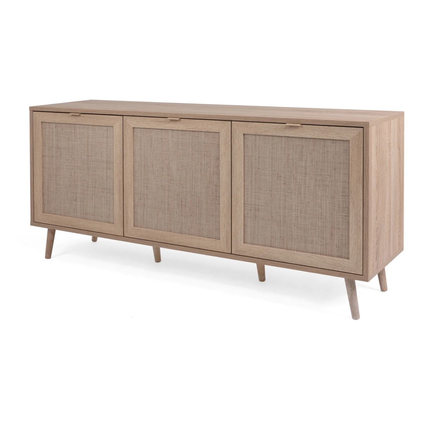 Furn.Design Sideboard Eiche Sonoma mit Bast-Dekor 150 cm 3-türig Scandi Nir günstig online kaufen