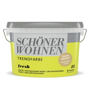 Eimer Schöner Wohnen Trendfarbe Fresh, matte, grüne Wandfarbe für Innenräume, 1 Liter.