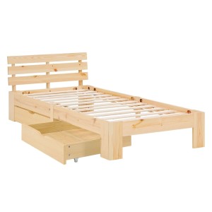 Homestyle4u Holzbett 90x200 cm mit Federkernmatratze und 2 Bettkästten Einzelbett 3326