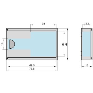 Maße der schwarzen Basi Magnet-Schlüsselbox SBO 210 (46x75x16 mm). Tresor mit Magnet zur Schlüsselaufbewahrung.