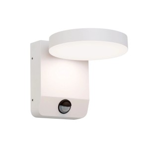 Weiße Orion LED Außenwandleuchte mit Sensor, modernes Design, warmweißes Licht für Garten & Terrasse.