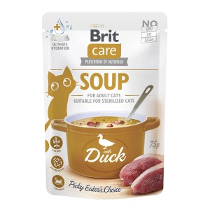Brit Care Katzen-Ergänzungsfutter Soup Duck, 75g, für sterilisierte Katzen. Getreidefreie Katzensuppe mit Ente.