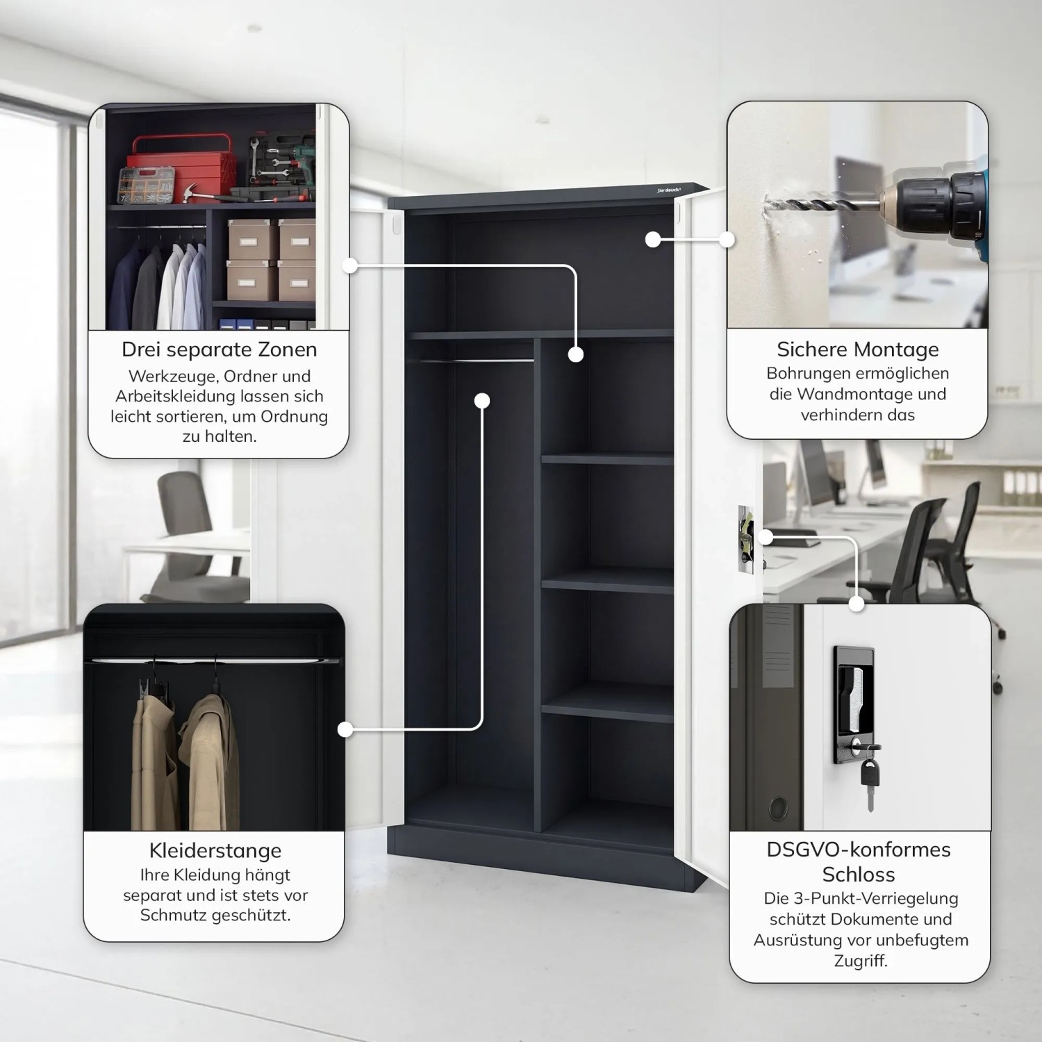 Jan Nowak Mehrzweckschrank Dawid 185 x 90 x 45 cm Anthracite Weiß_7