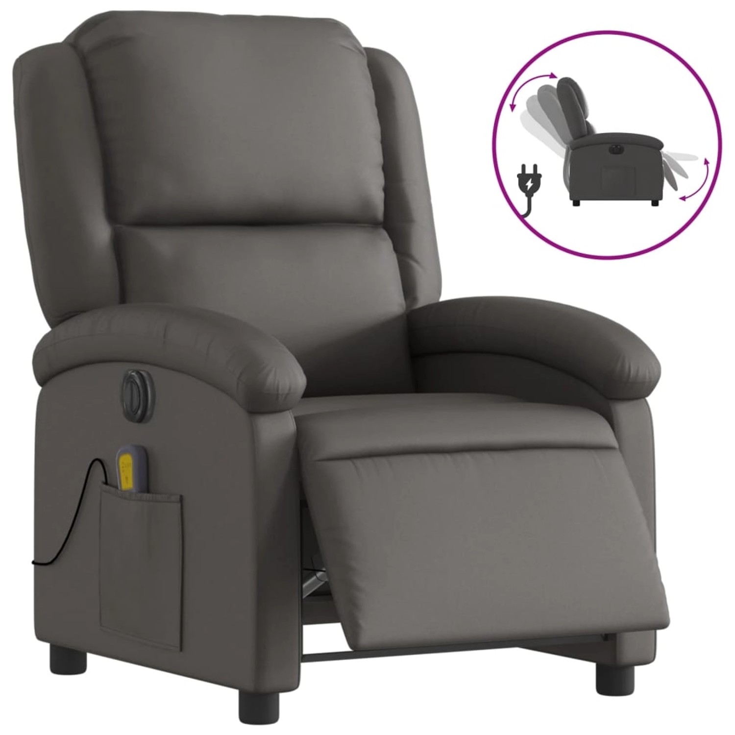vidaXL Relaxsessel Elektrisch Grau Echtleder 3204257 günstig online kaufen