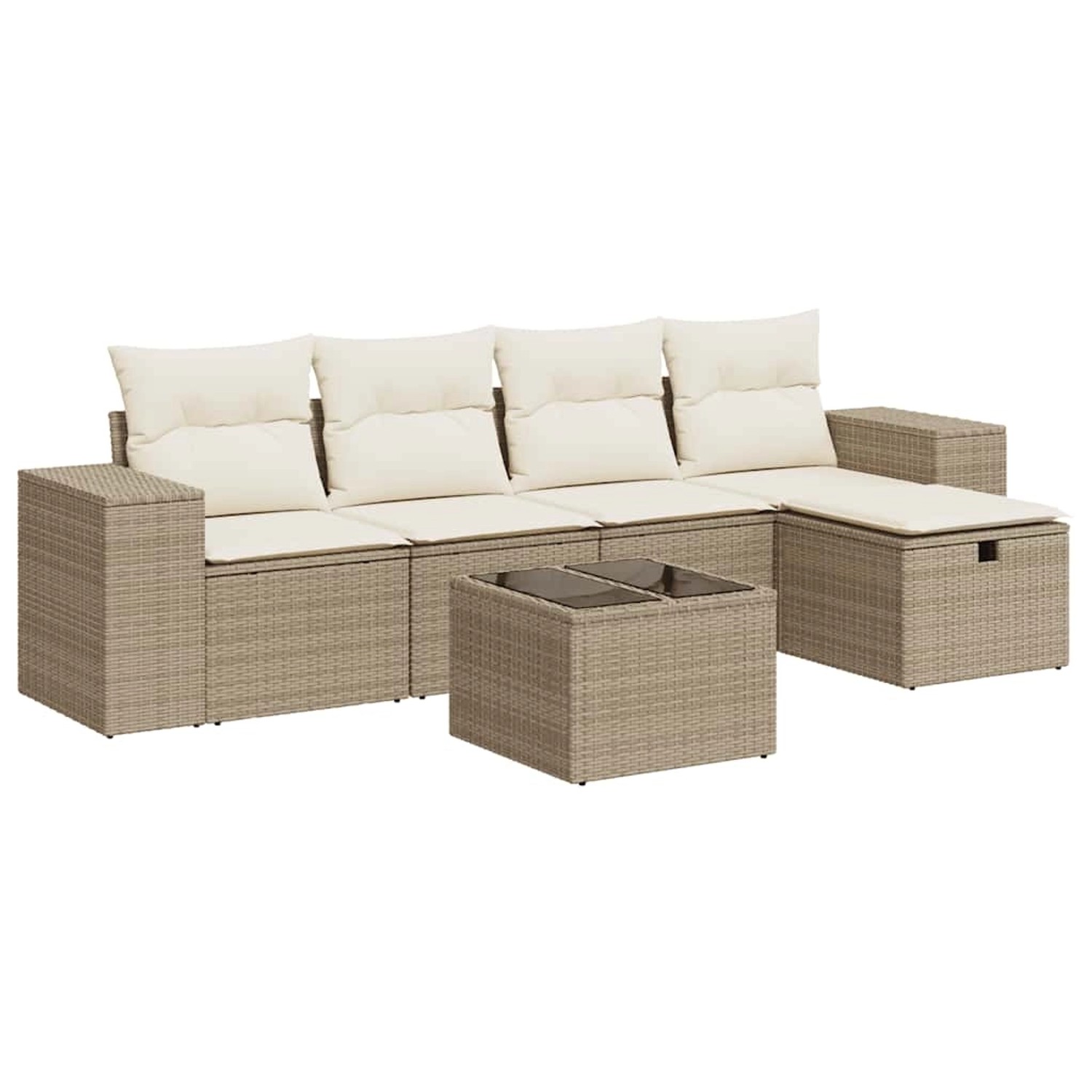 vidaXL 6-Tlg Garten-Sofagarnitur mit Kissen Beige Poly Rattan 3325674 günstig online kaufen