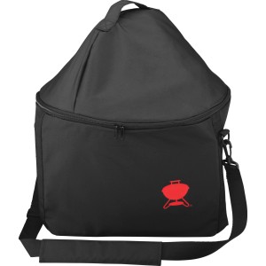 Schwarze Weber Transporttasche Premium für Smokey Joe Grill mit rotem Logo und Tragegurt.