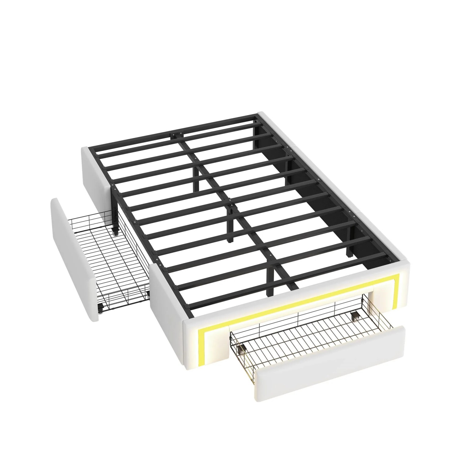Merax Bettgestell 90x200cm PU LED Schubladen Weiß