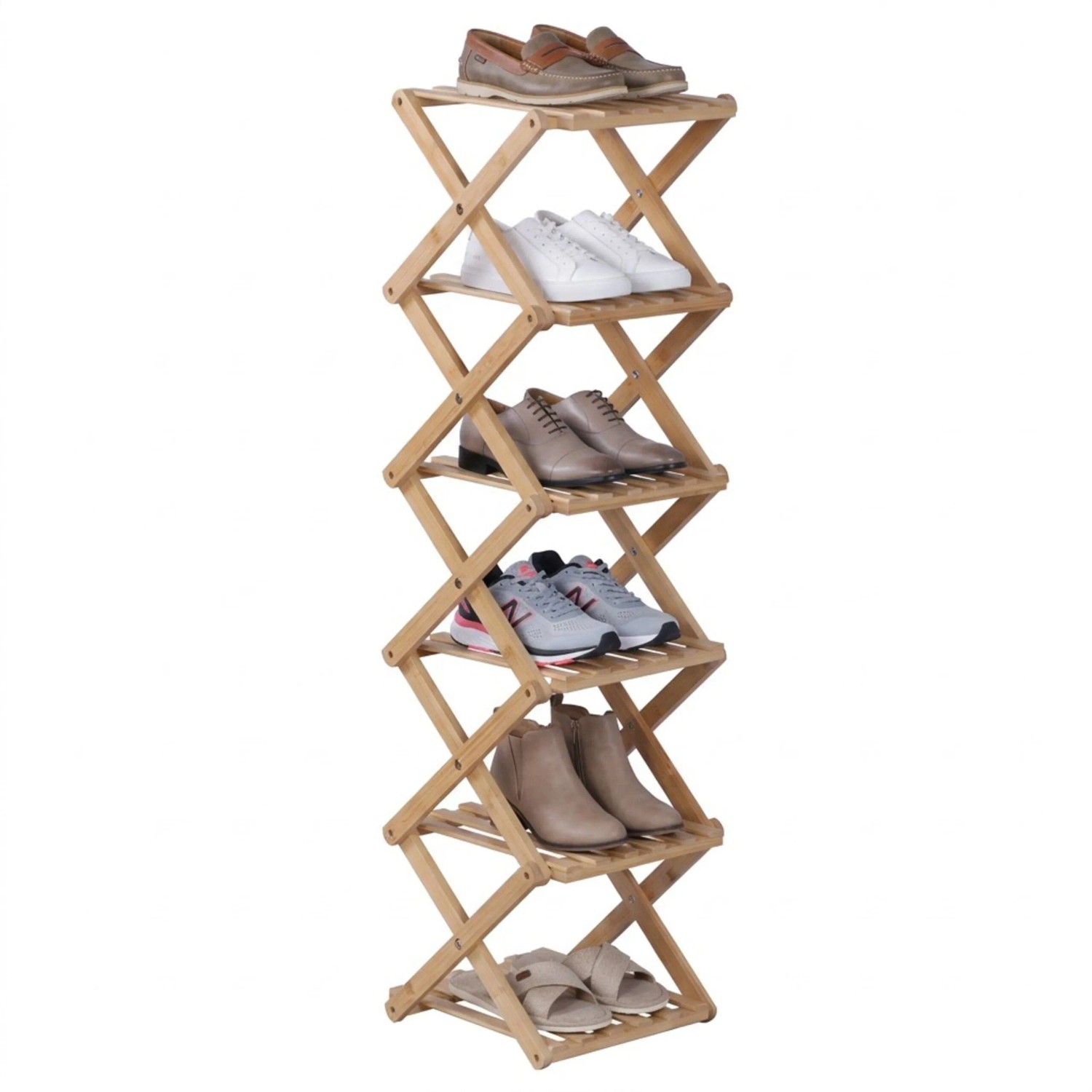 Relaxdays Schuhregal Bambus Natur Klappbar 105 cm x 28 cm x 28 cm