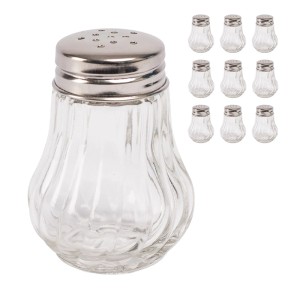 Relaxdays Salz und Pfefferstreuer 10er Set Glas Transparent Silber Spülmaschinengeeignet 6,5 cm x 5 cm