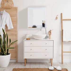 Relaxdays Badezimmerspiegel MDF Weiß Mit Ablage 60 x 55 x 11 cm 3,7 kg