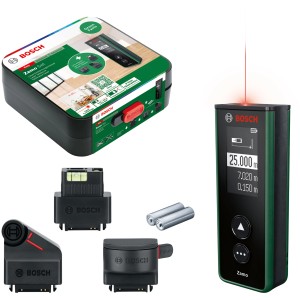 Bosch Zamo Set Laser-Entfernungsmesser mit Zubehör und USB-C Ladefunktion.