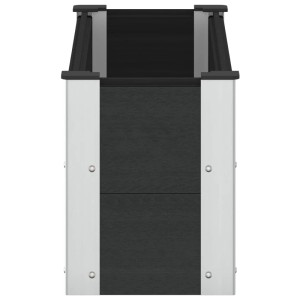 Schwarzes Hochbeet aus WPC und Aluminium mit silbernen Rahmen. Robustes Pflanzgefäß für Garten und Terrasse.