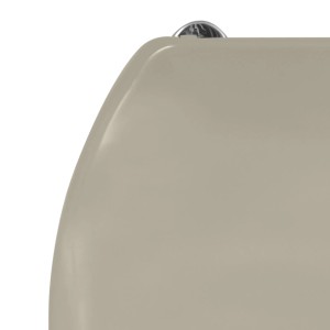 Detailaufnahme: MSV WC-Sitz aus Thermodur in Taupe mit Edelstahl-Scharnier.