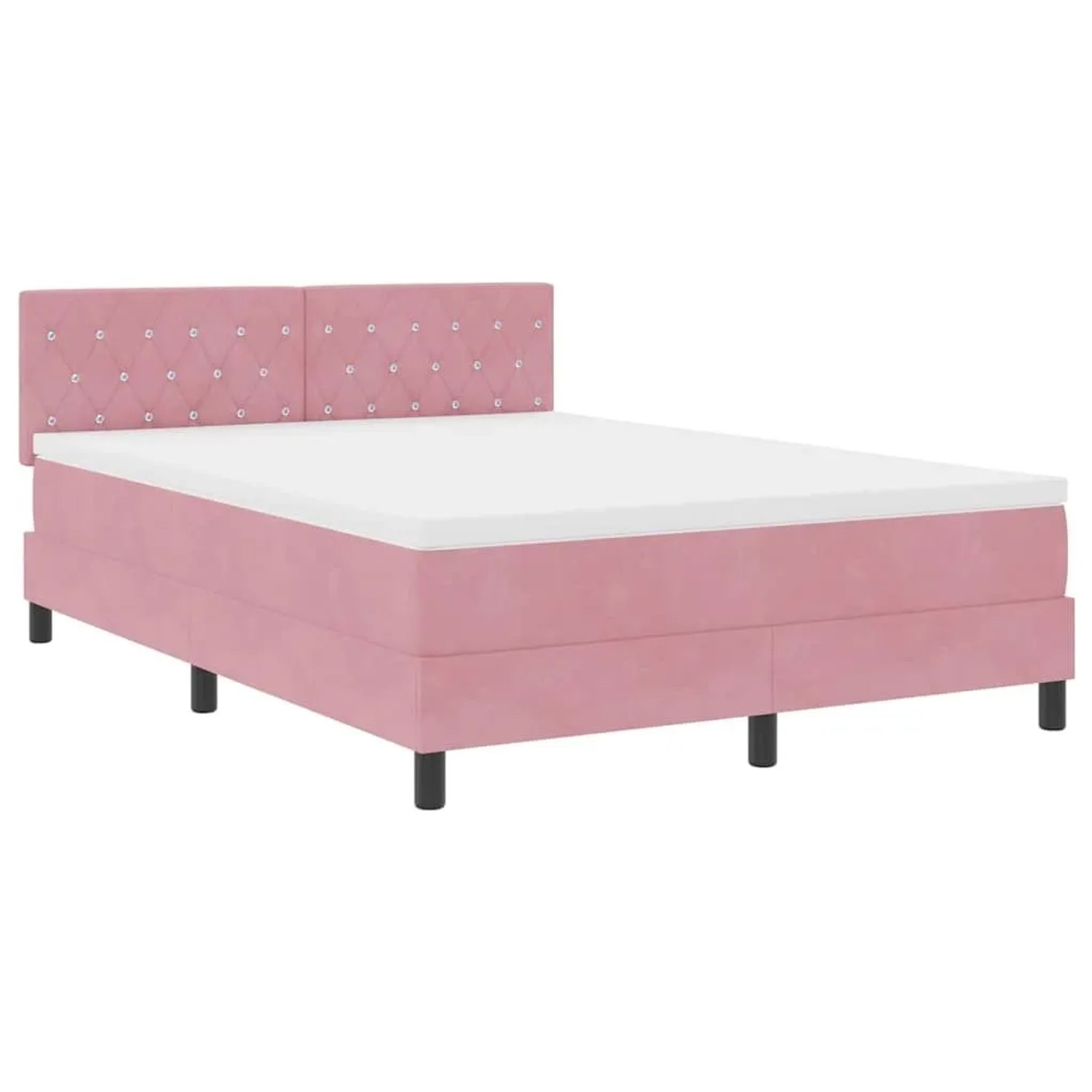 vidaXL LED Boxspringbett mit Matratze mit LED Rosa 140 x 200 cm Samt 3342595