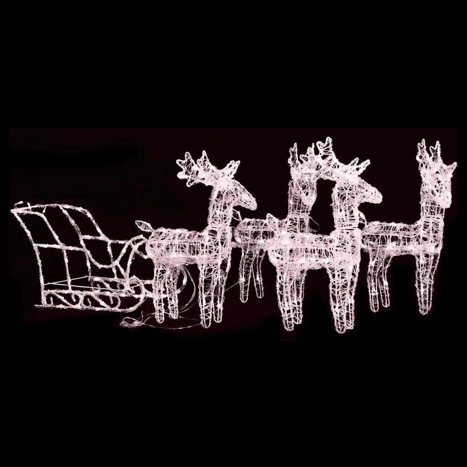 vidaXL Weihnachtsdeko: Rentierschlitten mit 4 warmweiß leuchtenden Acryl-Rentieren.