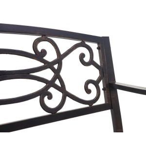 Detailansicht der MCW Gartenbank F44 in Vintage Bronze mit filigranem Rückenlehnendesign.