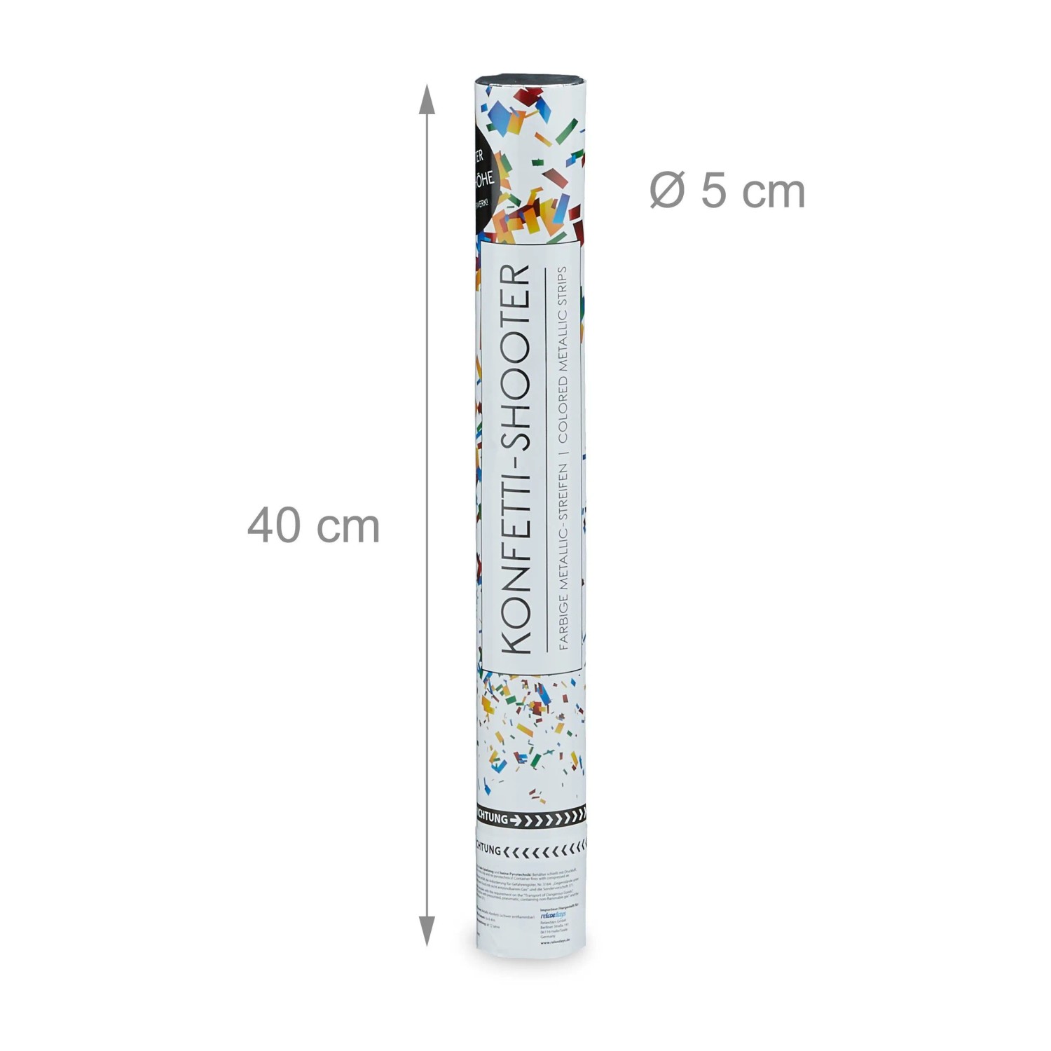 Bunter Relaxdays Party-Popper, 40 cm hoch, mit Metallic-Konfetti für Feiern wie Geburtstag & Silvester.