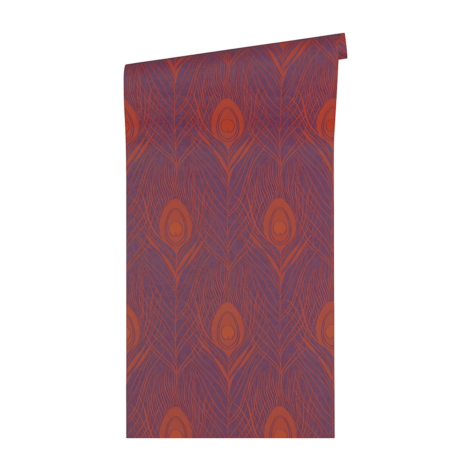 PROFHOME Vliestapete mit Federn in Rot, Violett und Gold (0,53x10,05m).