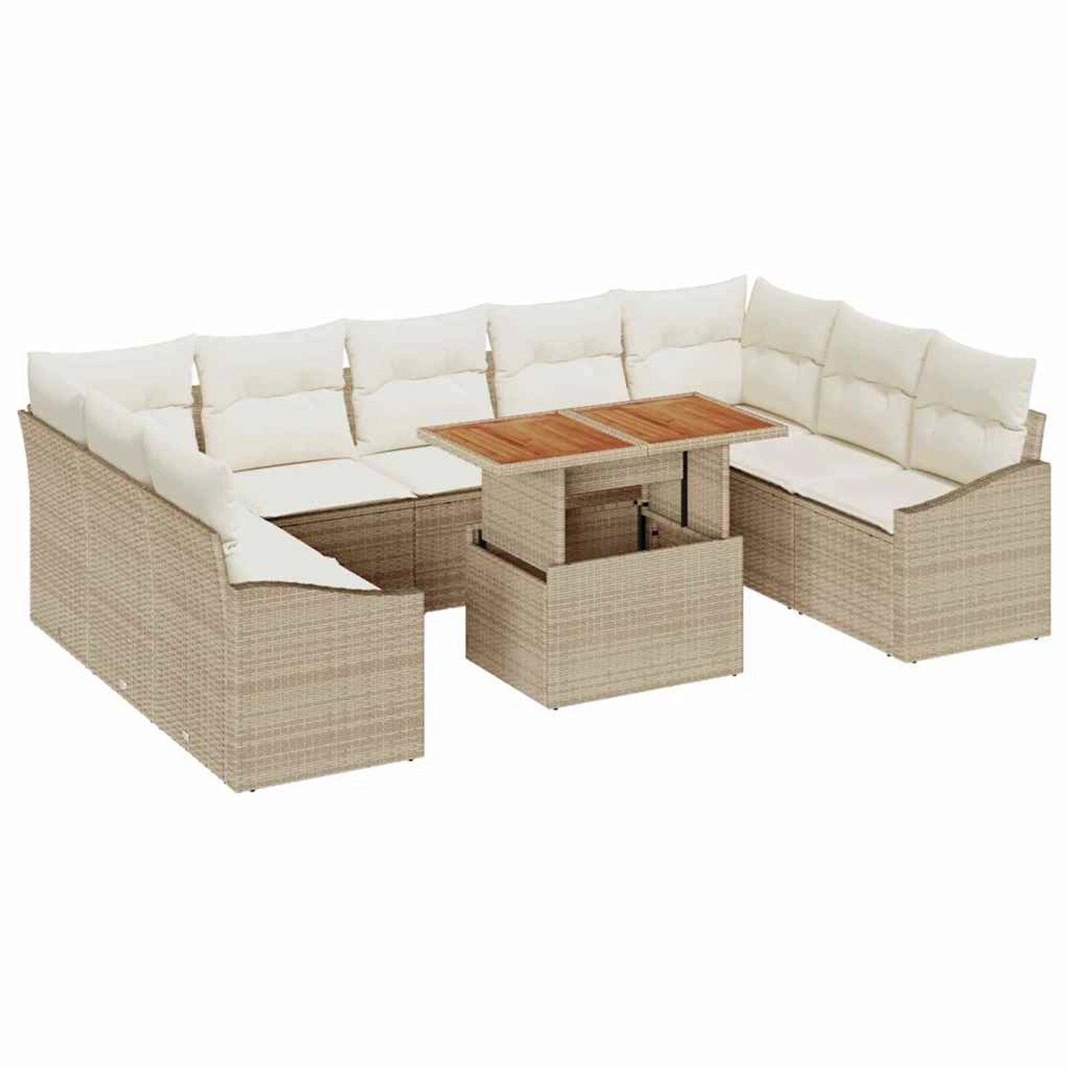 vidaXL Garten-Sofa-Set mit Speicher 10-Tlg Beige Poly Rattan 3358619 günstig online kaufen