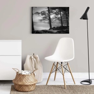 Bricoflor Wandbild mit See, Wald in Schwarz-Weiß. Leinwandbild für Flur und Schlafzimmer.