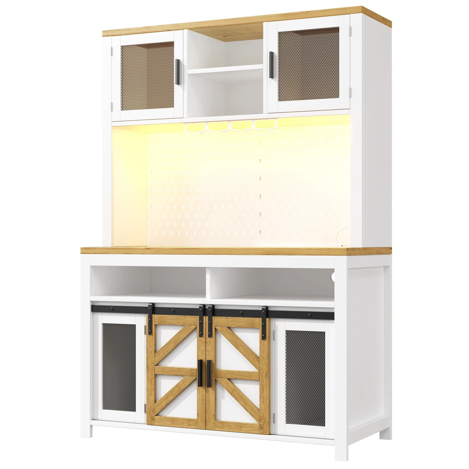 okwish Küchenschrank mit USB Anschluss LED Beleuchtung Küche 120x40x174.5cm Weiß