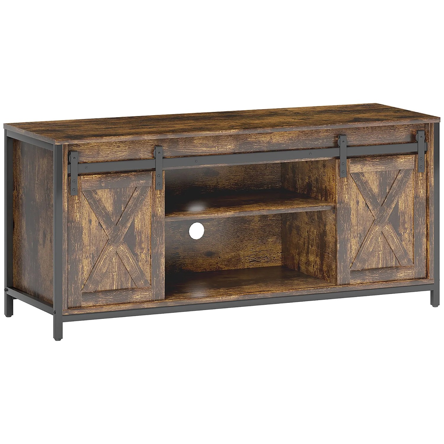 HOMCOM TV Schrank Spanplatte Stahl Rustikal Braun 120L x 40B x 54H cm