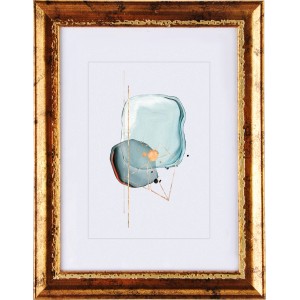 Goldener Holz-Bilderrahmen, 13x18 cm, mit Passepartout und abstraktem Bild.