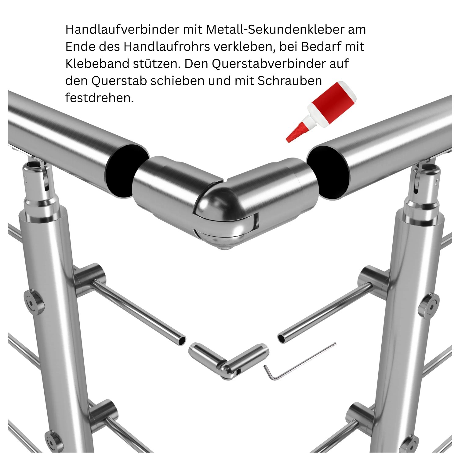 AICA Geländerverbinder Set 304 Edelstahl Winkelverstellbar Für 3 Querriegel_4