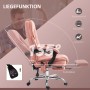 Rosa Bürostuhl mit Massagefunktion und ausziehbarer Fußstütze in Liegeposition.
