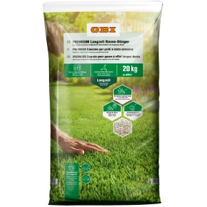 20 kg OBI Premium Langzeit-Rasendünger für dichten, grünen Rasen.