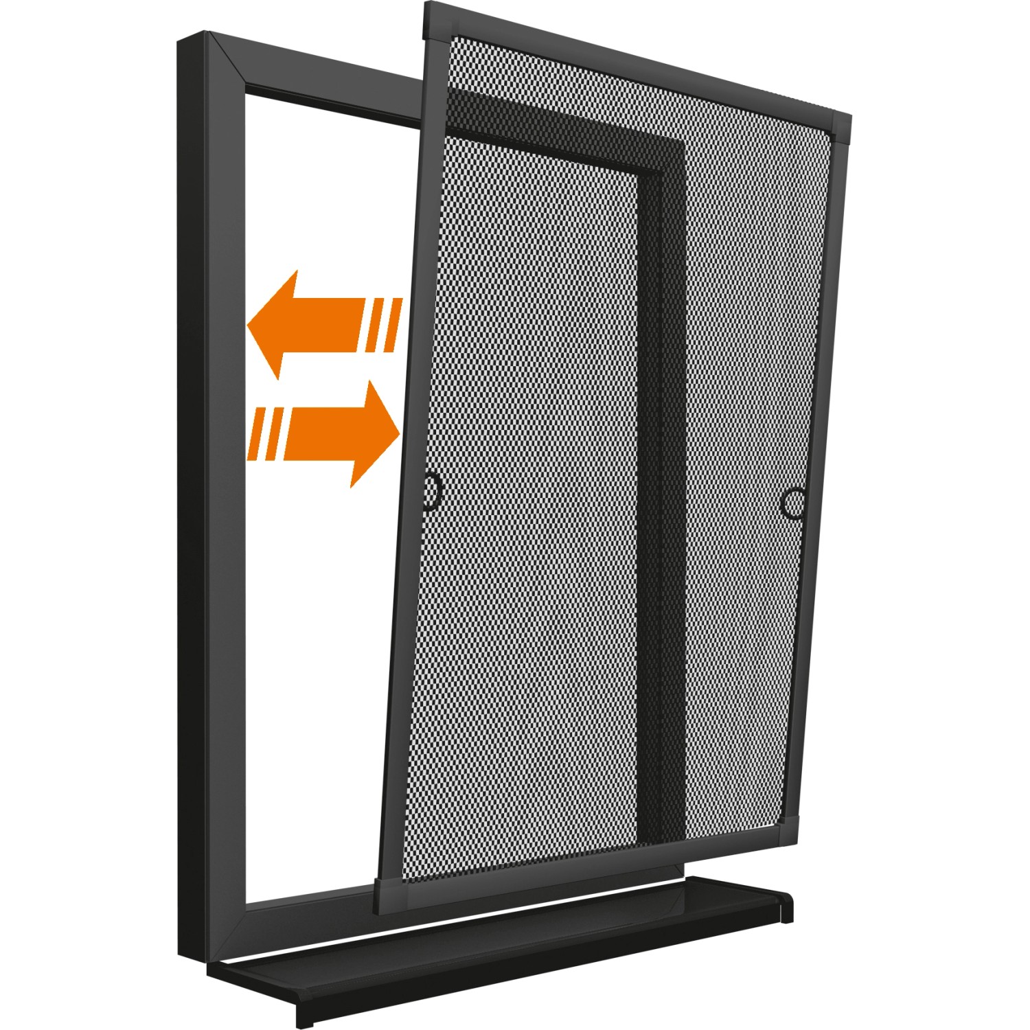 Anthrazitfarbener Insektenschutzrahmen für Fenster, 100x120 cm, verschiebbar.