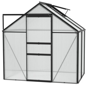 Vitavia Gewächshaus Comet 2500 in Schwarz mit Schiebetür und Dachfenster.