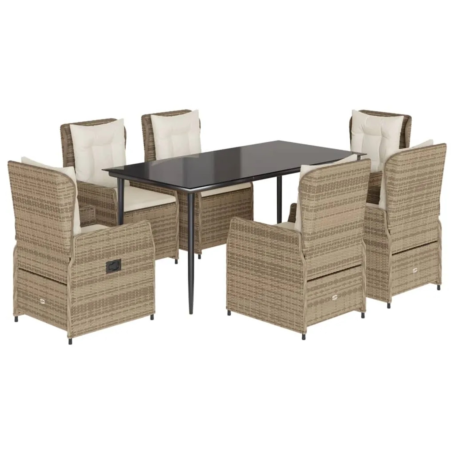 vidaXL 7-Tlg Garten-Essgruppe mit Kissen Beige Poly Rattan 3262886