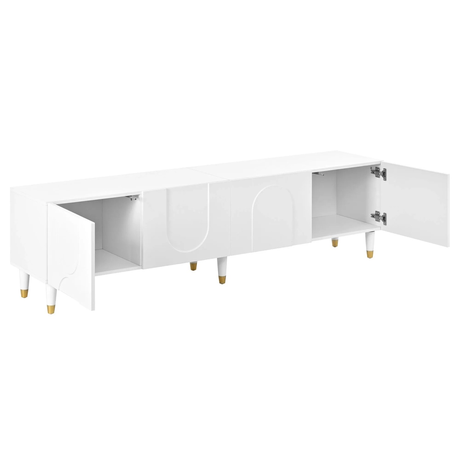 ModernLuxe TV-Möbel mit 4 Türen und Asymmetrischen Bogenleisten MDF und Spanplatte Weiß