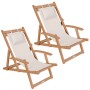 2er Set Juskys Akazienholz Strandliegen Tavira in Creme mit Kopfpolster.