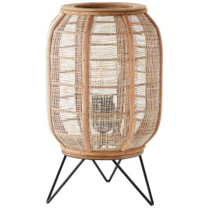 Brilliant Tischleuchte Tanah: Designlampe aus Bambus und Metall in Schwarz-Weiß.