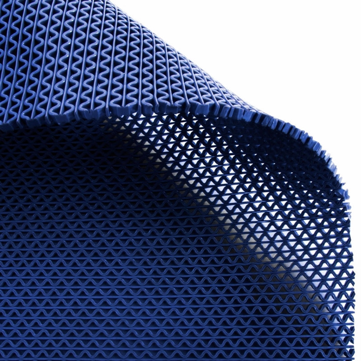 Blaue KARAT Hygienematte für Barfußzonen, UV-beständig, 120x450 cm, mit Wellenstruktur.