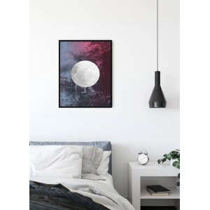 Komar Wandbild Solum Luna, 40x50 cm, mit abstraktem Mond-Motiv in Blau und Rot.