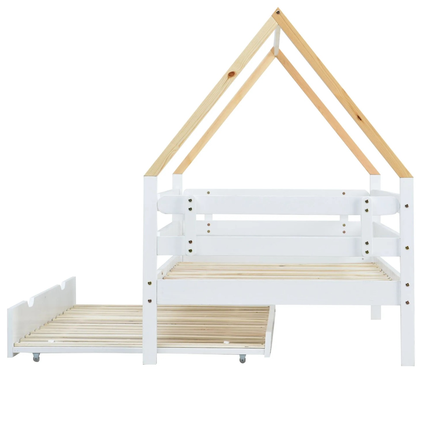 KOMHTOM Kinderbett 90x200+90x190Cm  Baumhausbett  Tagesbett  Ausziehbett  Ausziehbett Mit Rollen  Weiß