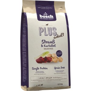 Bosch Pets Plus Hunde-Trockenfutter mit Strauß & Kartoffel, 1kg. Getreidefreies Futter für sensible Hunde.