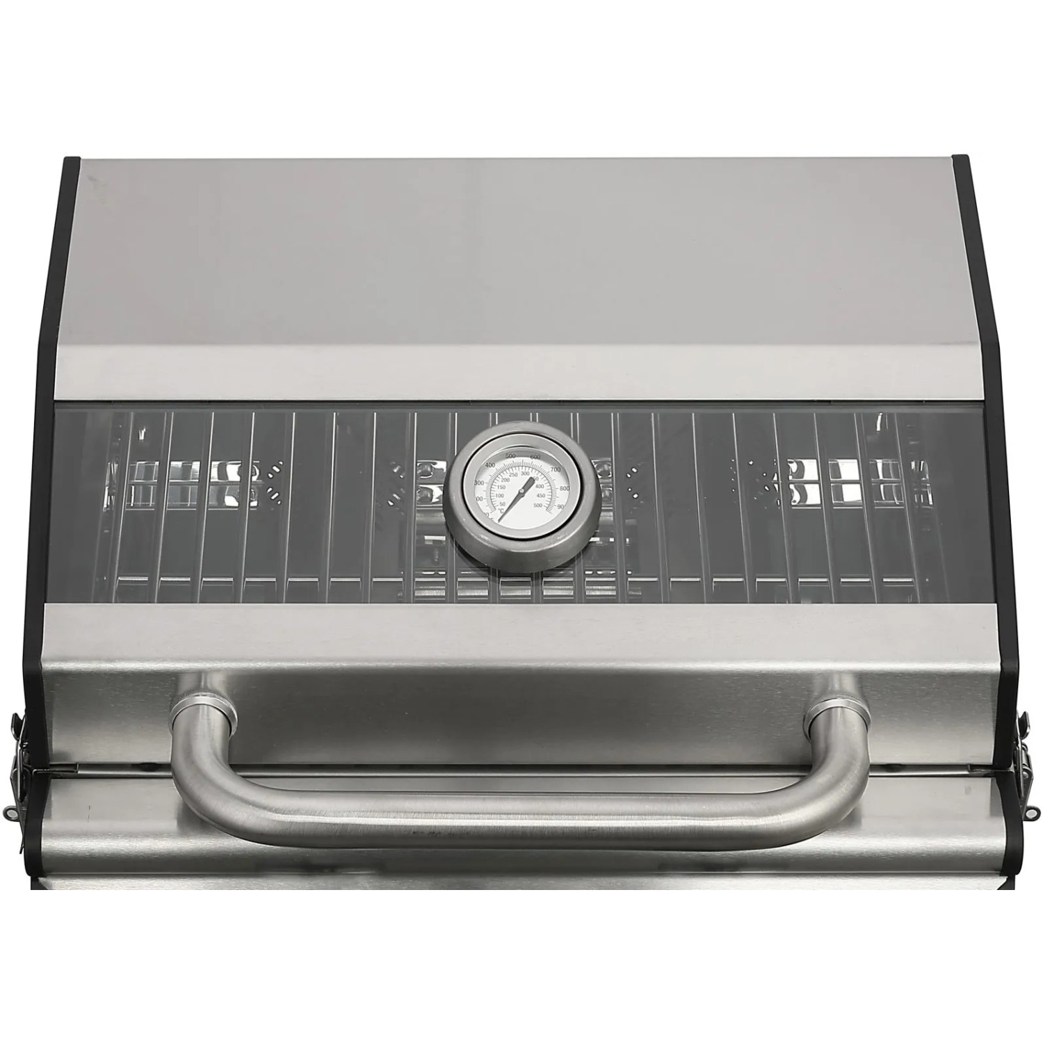 EL Fuego Gasgrill Jesolo, schwarz-silber, mit Edelstahlrost und Thermometer im Deckel.