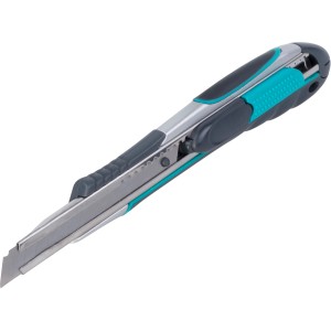 wolfcraft Profi-Dual-Sicherheitsmesser mit 9 mm Abbrechklinge, Metallgehäuse, blau-grau