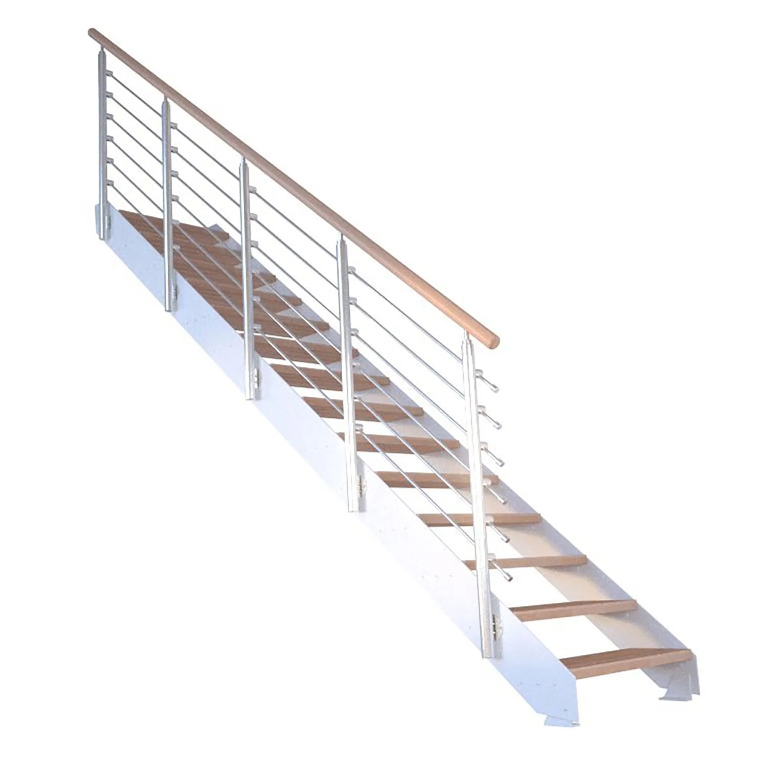 Treppe Kos 10 Stufen Buche Geölt 107 cm Design-Geländer Weiß FSC® günstig online kaufen
