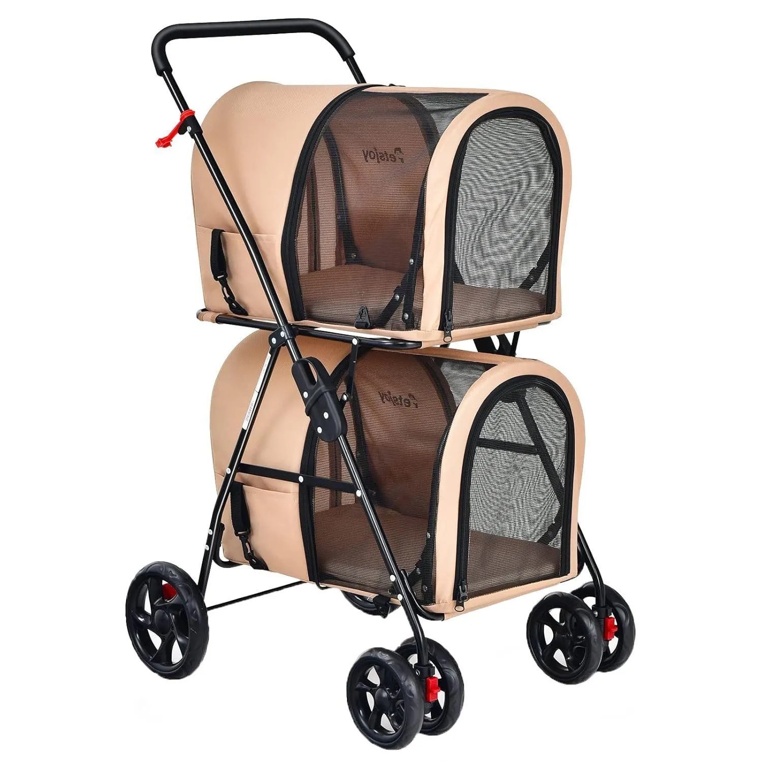 Costway 2 Etagen Hundewagen Buggy Bis 16 kg Beige