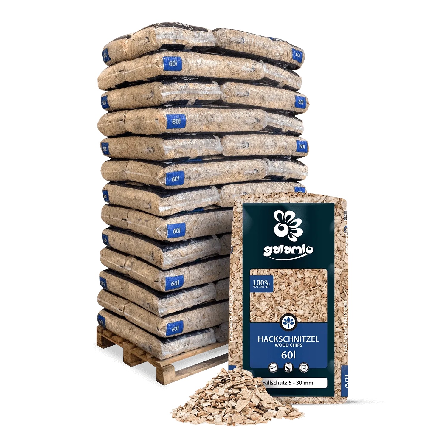 Galamio Holzhackschnitzel Fallschutz 60l x 39 Sack 2340l Palette