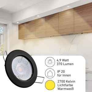Schwarzer Einbaustrahler Sedan (12er Set) mit warmweißem Licht in Küche.