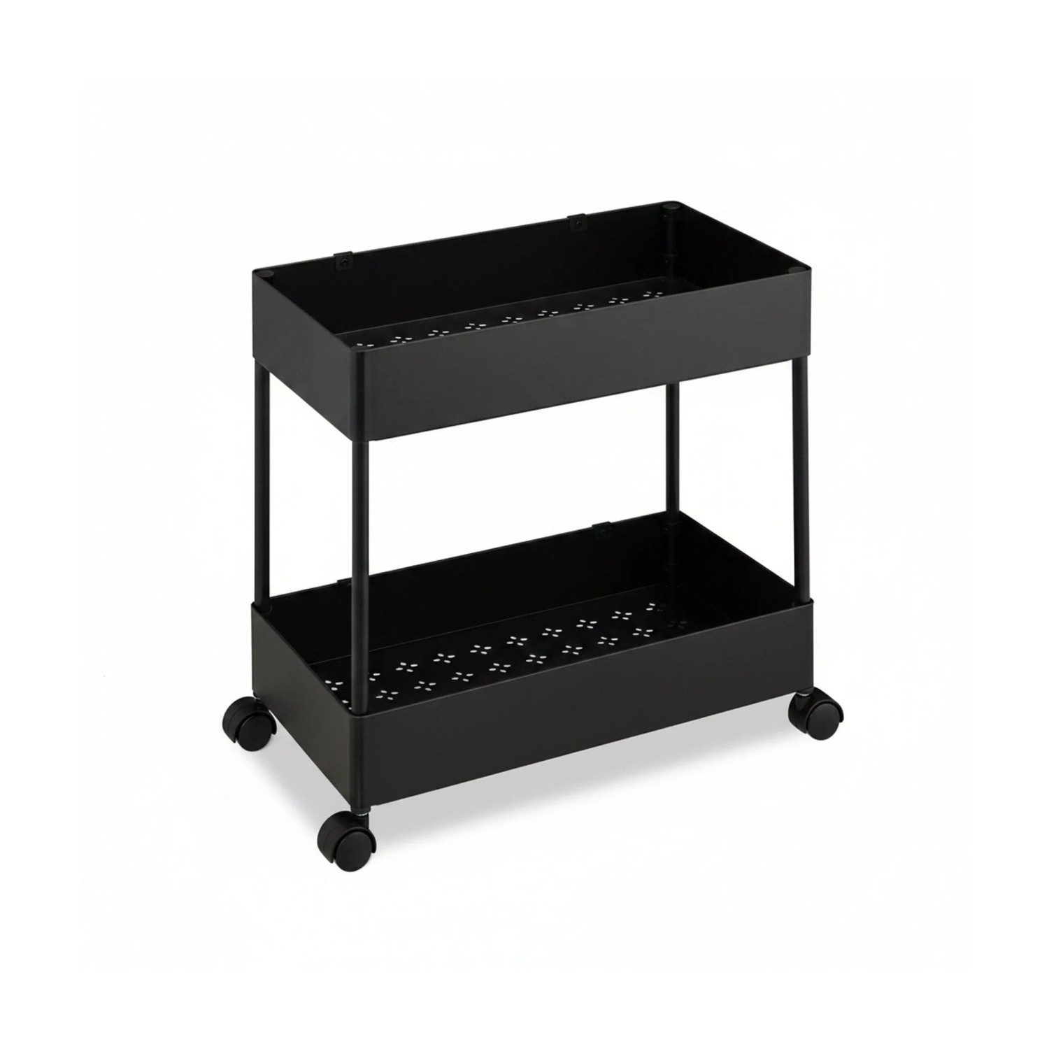 Relaxdays Rollwagen Kunststoff Edelstahl Schwarz mit 2 Ebenen 38 cm x 39,5 cm x 21,5 cm 1,1 kg
