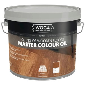 Woca Master Colour Öl 2,5 l Eimer für Holzböden in Walnuss. Schützt und färbt Holz im Innenbereich.