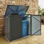 Floraworld Mülleimer-Garage für 2 Tonnen (240L), Stahlblech, anthrazit, mit geöffneten Türen und Mülltonnen.