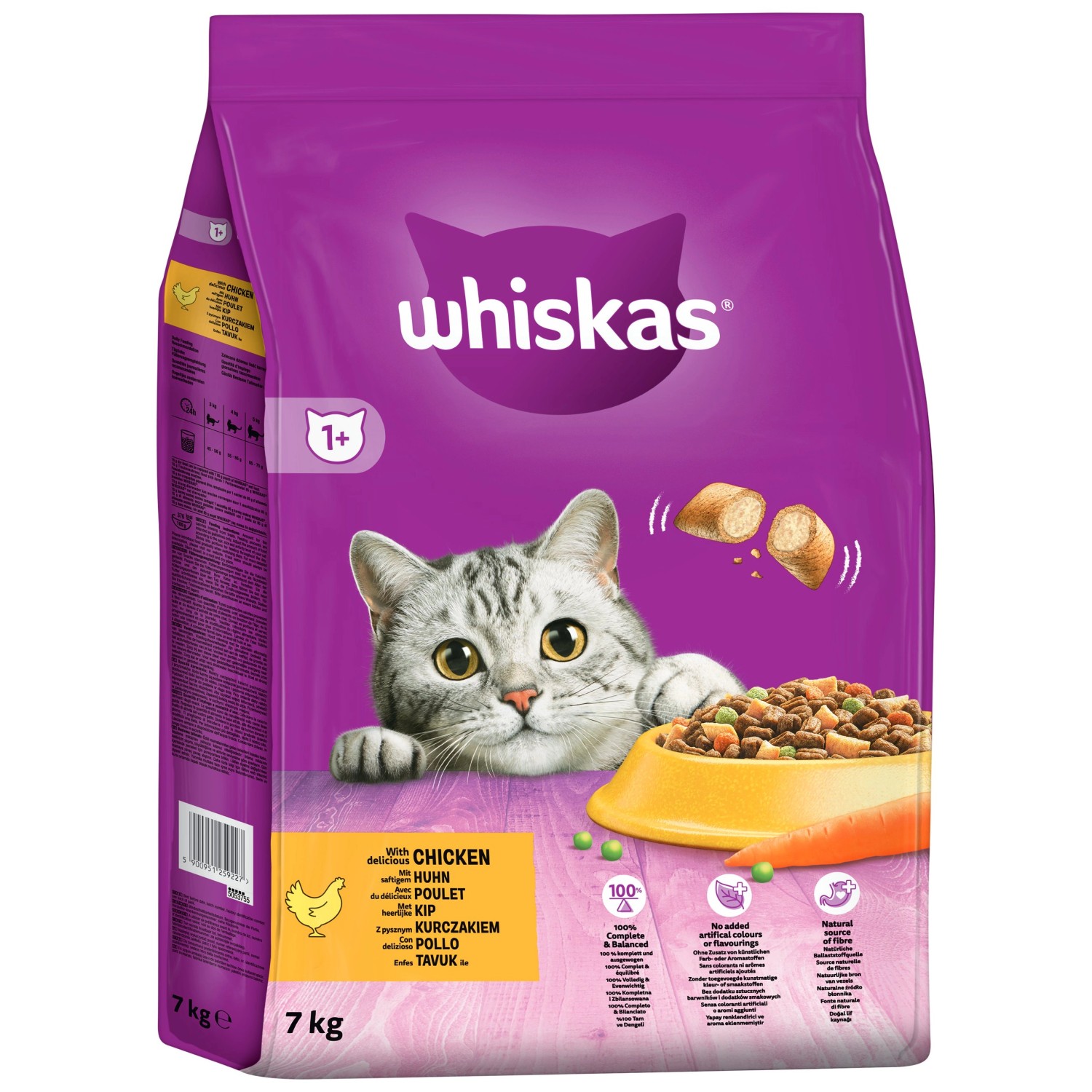 Whiskas Katzen-Trockenfutter Adult mit Huhn 7 kg